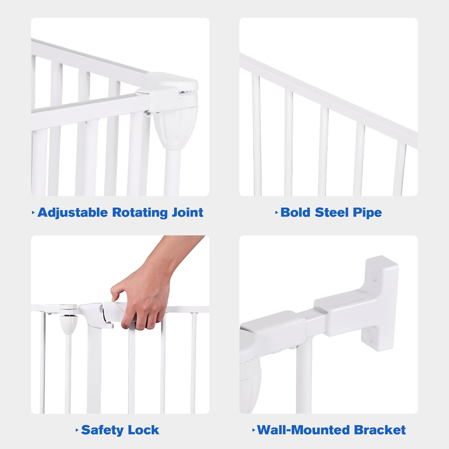 ADVWIN Adjustable Extra Wide Metal Dog Gate with Door, 90-380cm, White NEW
