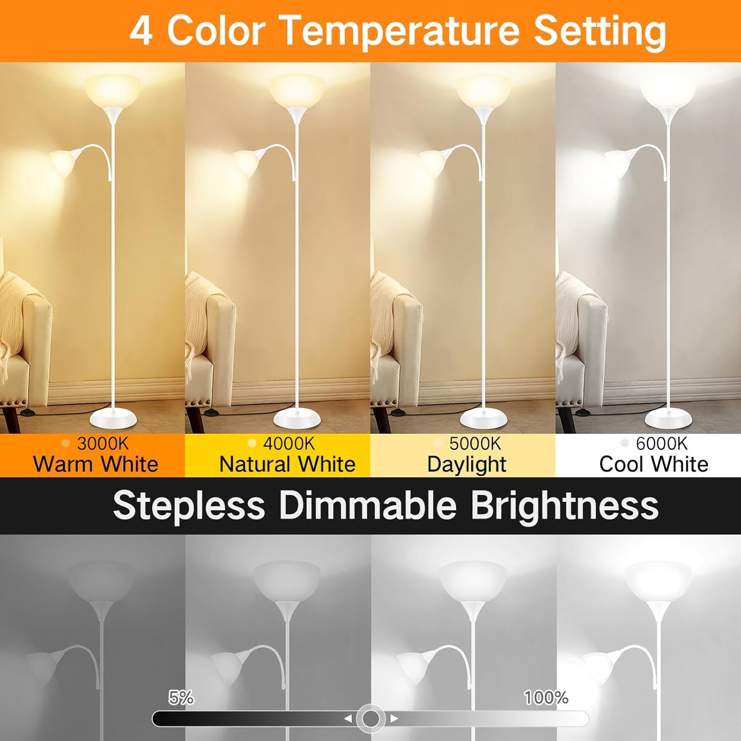 OUTON Dimmable Mother and Child Floor Lamp 4 Color Temperatures Reading DEMO