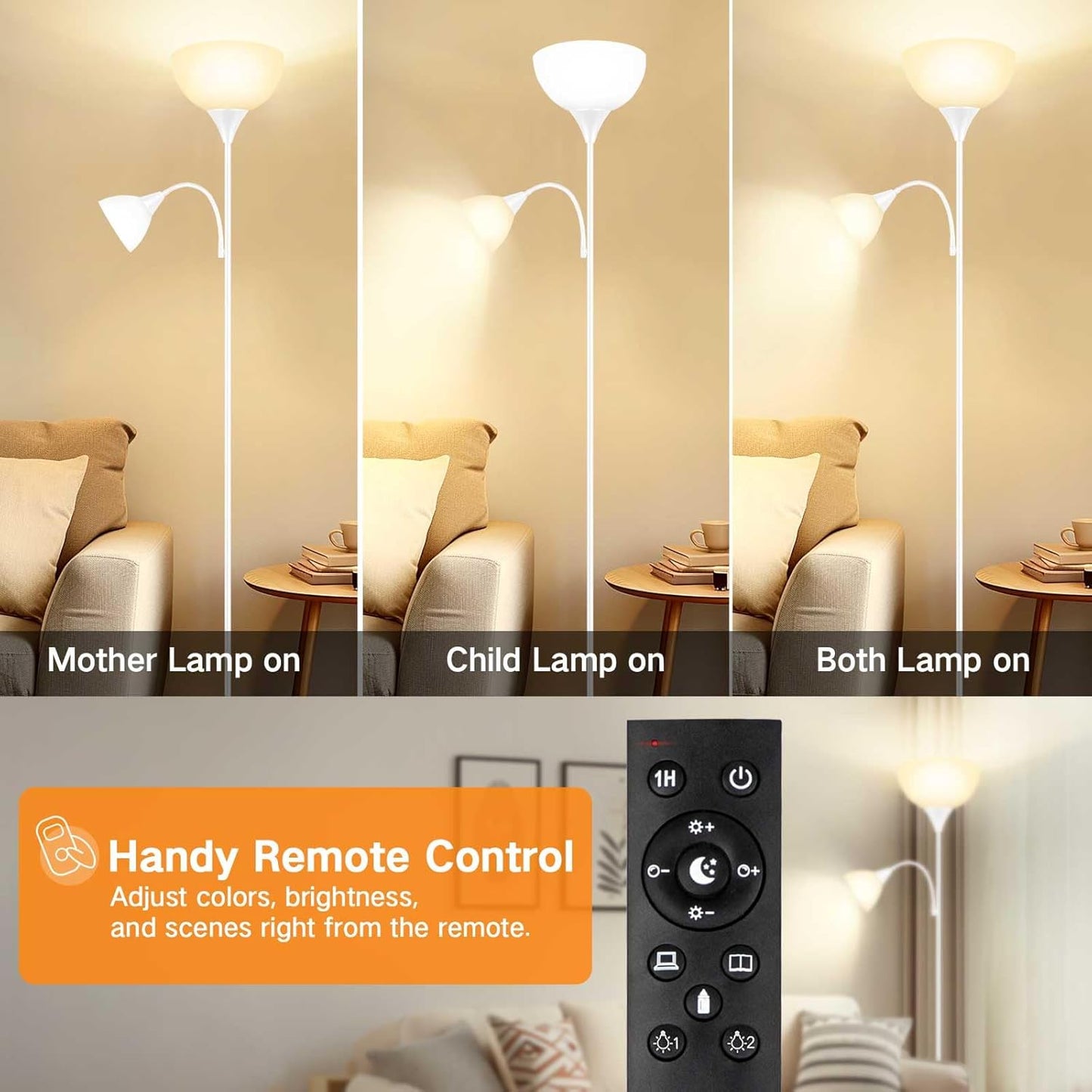 OUTON Dimmable Mother and Child Floor Lamp 4 Color Temperatures Reading DEMO