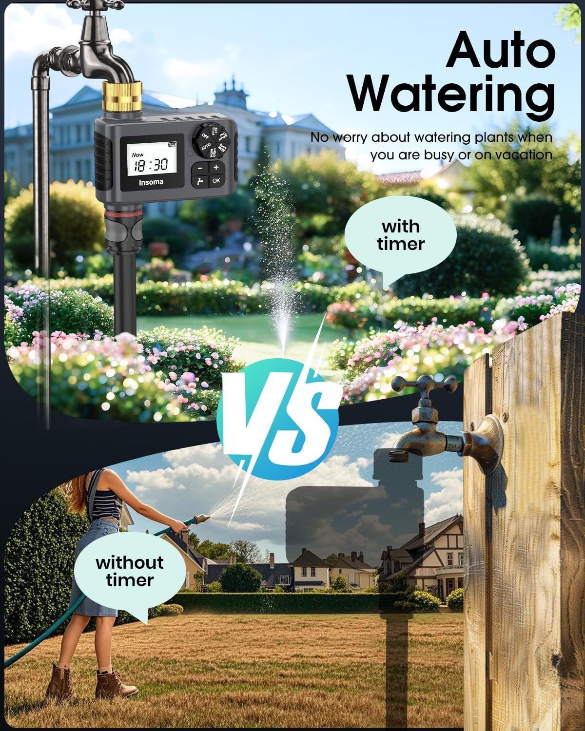 Insoma Water Hose Timer with Brass Inlet and Outlet for Outdoor Garden NEW