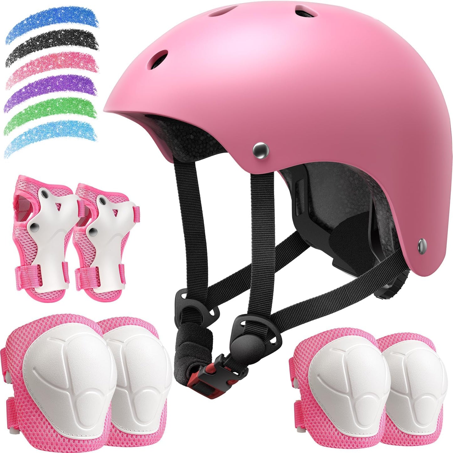 ABCAIAU Children's Helmets with Knee Elbow Wrist Pads Adjustable Pink Size M NEW