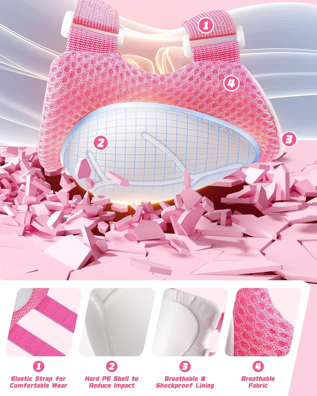 ABCAIAU Children's Helmets with Knee Elbow Wrist Pads Adjustable Pink Size M NEW