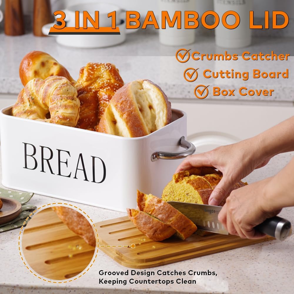 TINY SPARK Containers Bread Container with Air Valve, Bamboo Cutter, and NEW