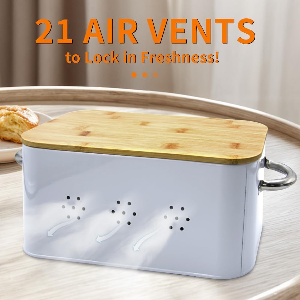 TINY SPARK Containers Bread Container with Air Valve, Bamboo Cutter, and NEW