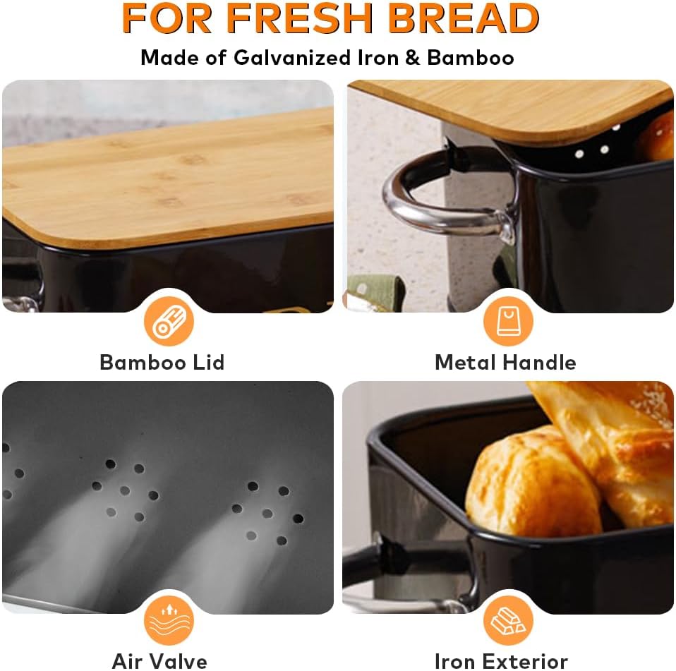 TINY SPARK Containers Bread Container with Air Valve, Bamboo Cutter, and NEW
