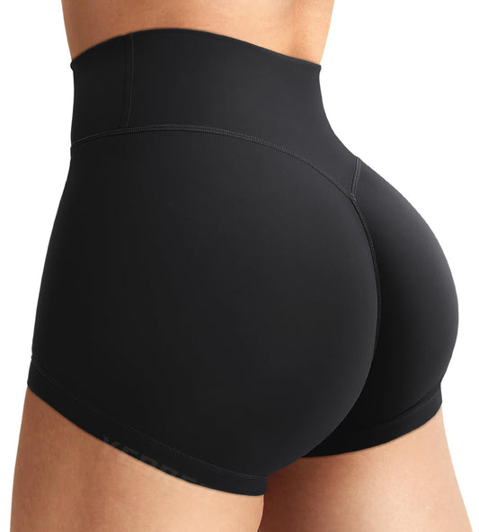 YEOREO Women's Biker Shorts with High Waist, Hidden Scrunch, Nylon, Black NEW