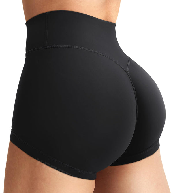 YEOREO Women's Biker Shorts with High Waist, Hidden Scrunch, Nylon, Black NEW
