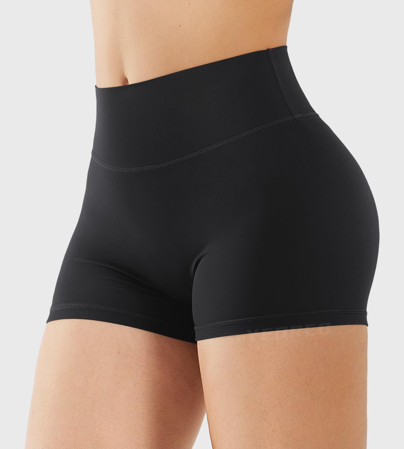 YEOREO Women's Biker Shorts with High Waist, Hidden Scrunch, Nylon, Black NEW