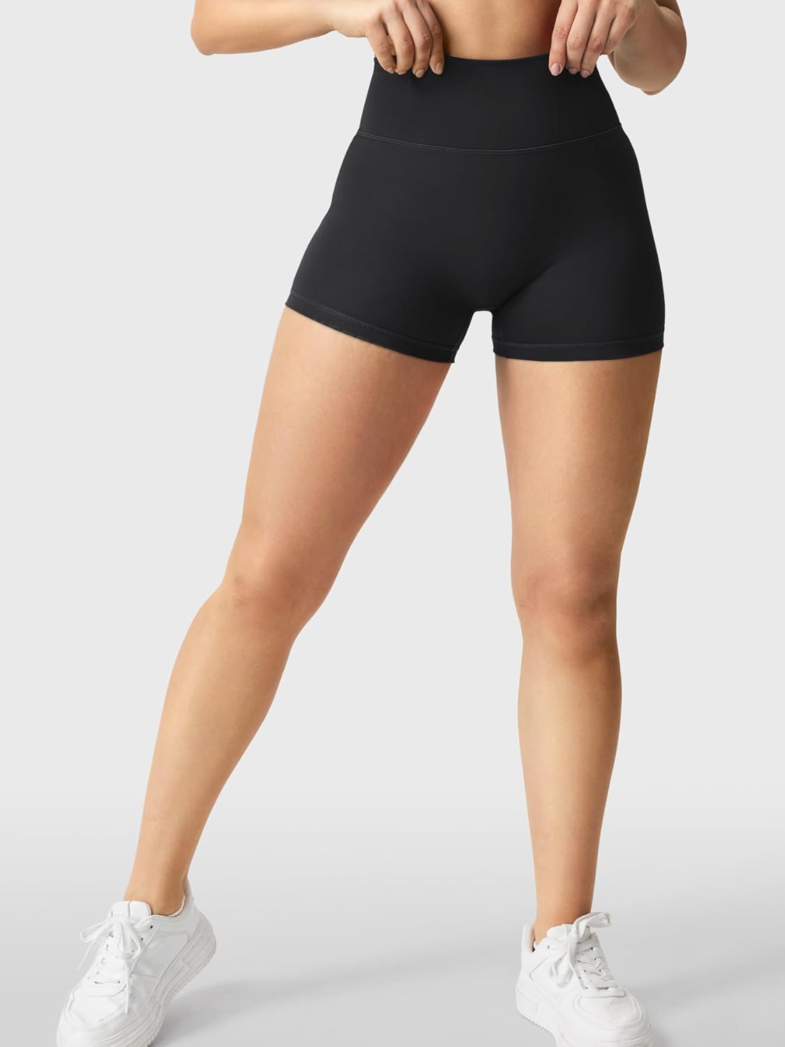 YEOREO Women's Biker Shorts with High Waist, Hidden Scrunch, Nylon, Black NEW