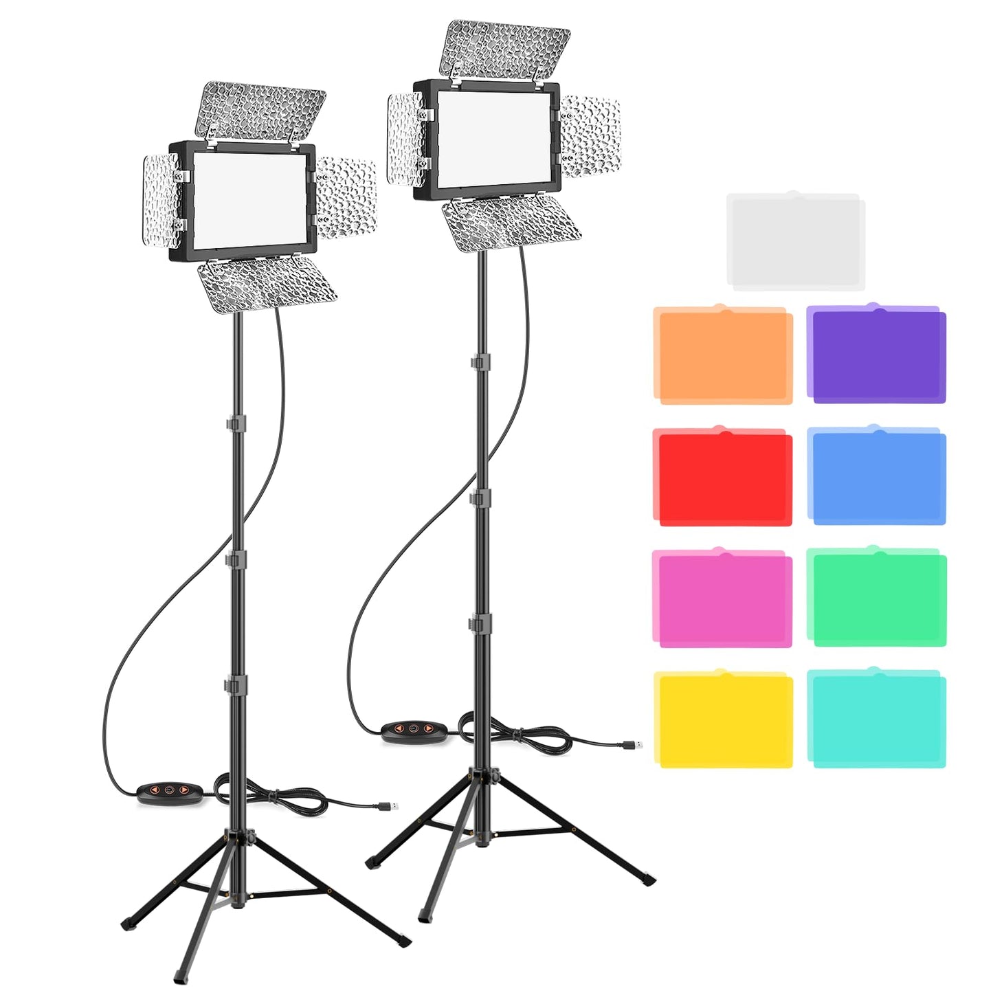 EMART Dimmable LED Video Lighting Kit with Barndoor and 8 Color Modes NEW