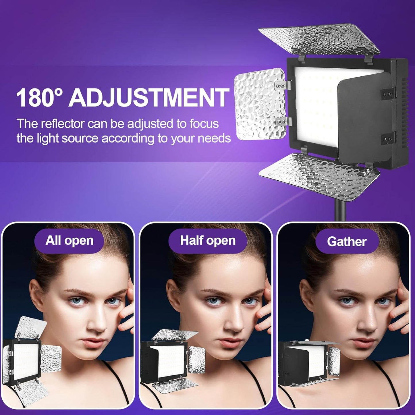 EMART Dimmable LED Video Lighting Kit with Barndoor and 8 Color Modes NEW