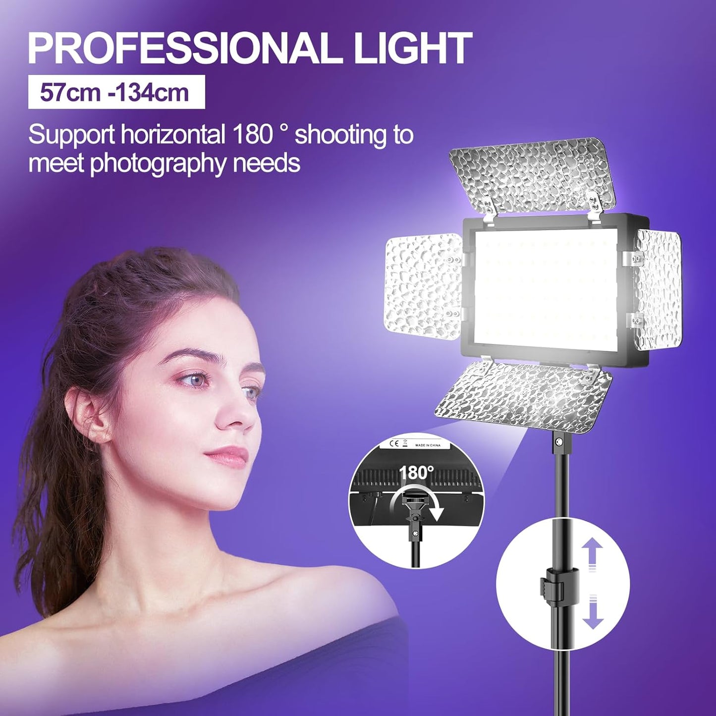 EMART Dimmable LED Video Lighting Kit with Barndoor and 8 Color Modes NEW
