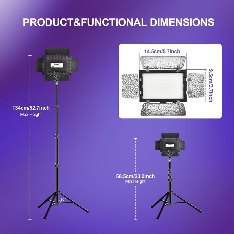 EMART Dimmable LED Video Lighting Kit with Barndoor and 8 Color Modes NEW