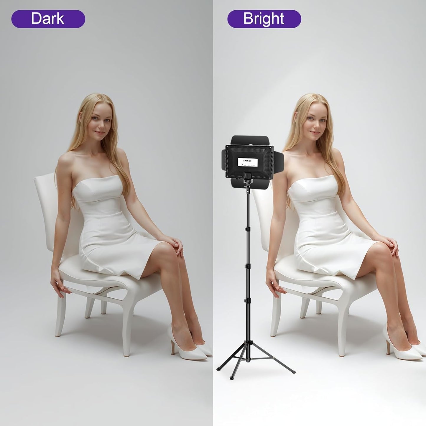 EMART Dimmable LED Video Lighting Kit with Barndoor and 8 Color Modes NEW