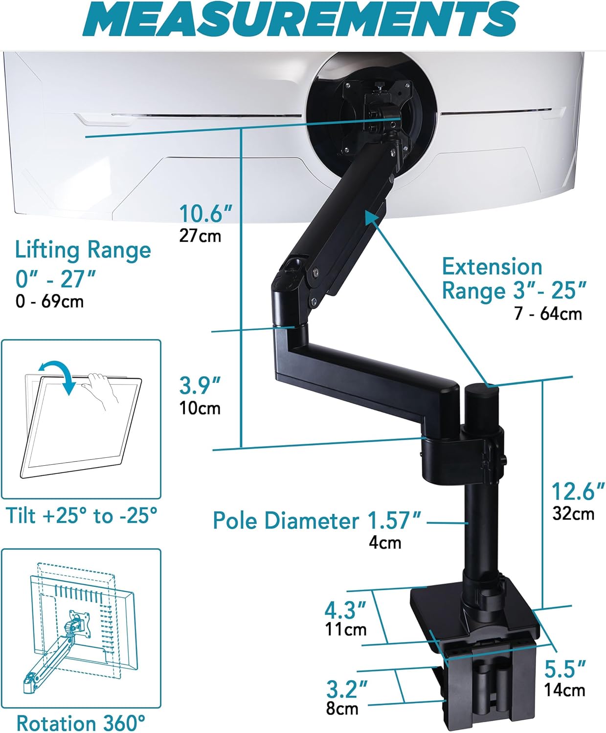 ULTRARM Heavy Duty Monitor Arm for Ultrawide Displays up to 57" 44 lbs DEMO
