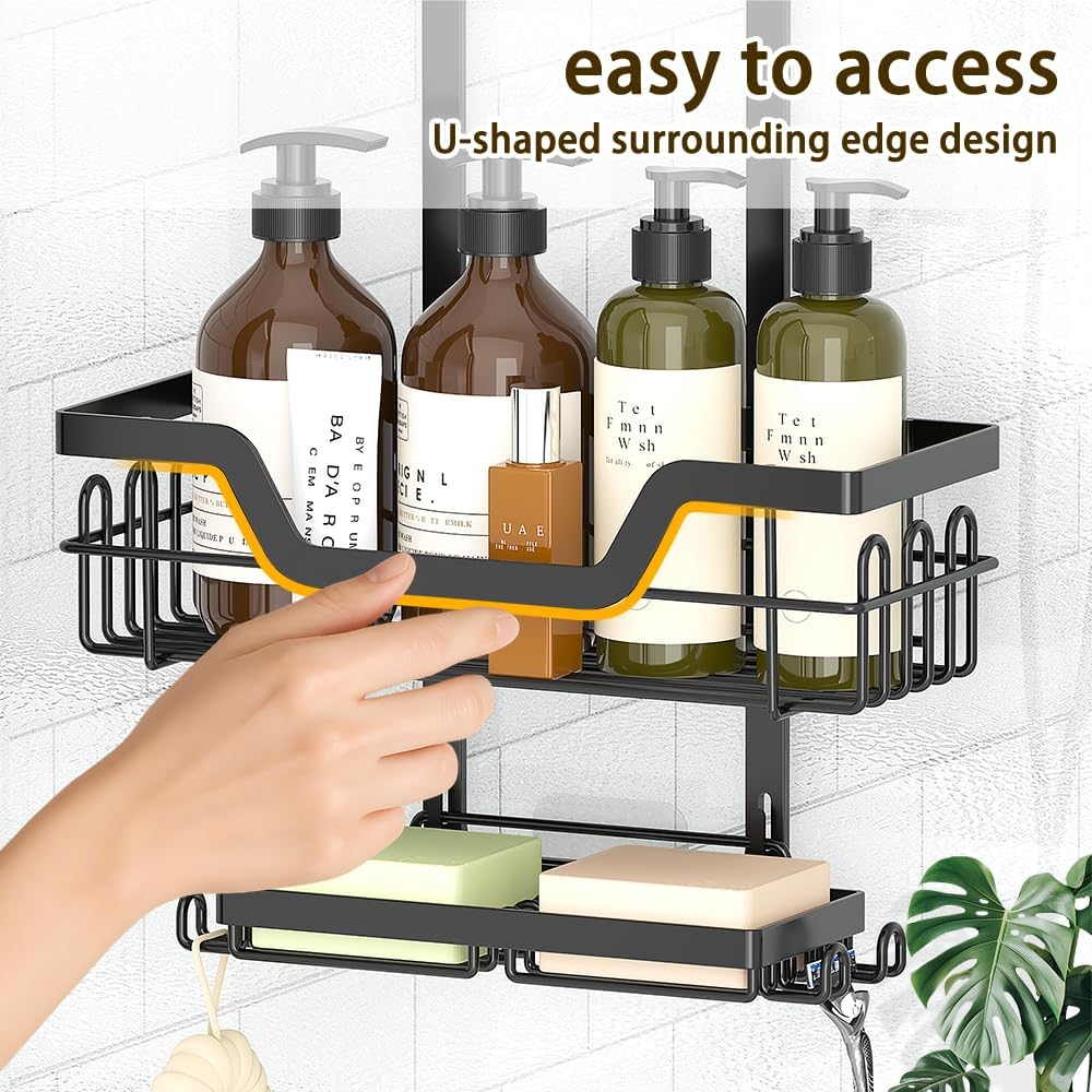Gabeeriso Rustproof Over The Door Shower Caddy Bathroom Shelf Storage Black NEW
