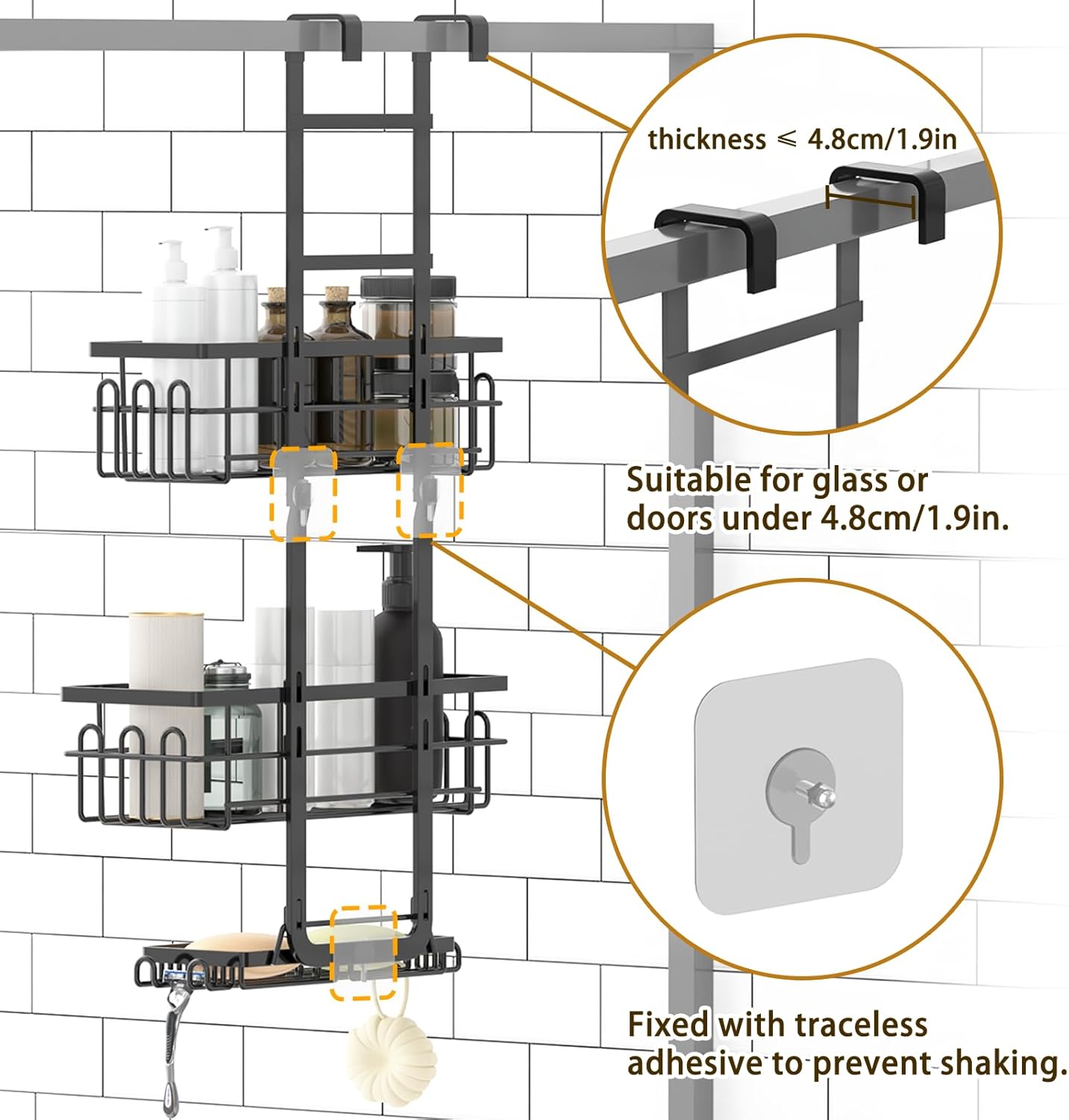 Gabeeriso Rustproof Over The Door Shower Caddy Bathroom Shelf Storage Black NEW