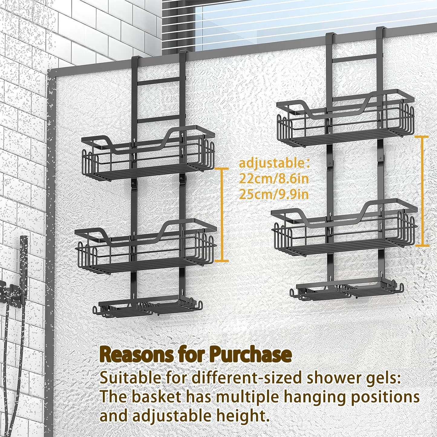 Gabeeriso Rustproof Over The Door Shower Caddy Bathroom Shelf Storage Black NEW