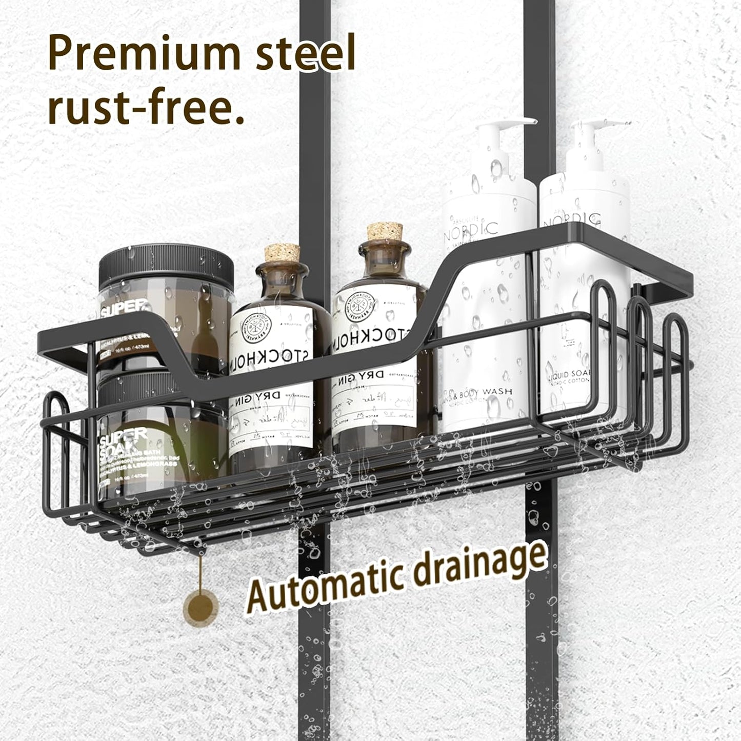 Gabeeriso Rustproof Over The Door Shower Caddy Bathroom Shelf Storage Black NEW
