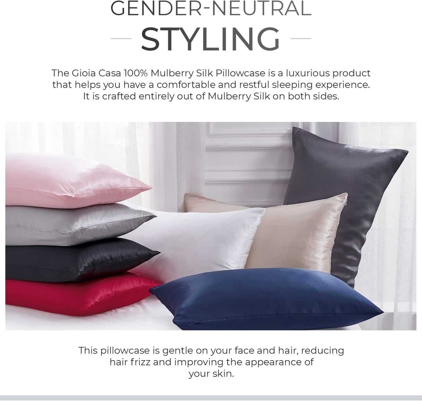 Gioia Casa Pillowcases Luxury Silk Pillowcase Soft Anti-Aging 100% Mulberry NEW