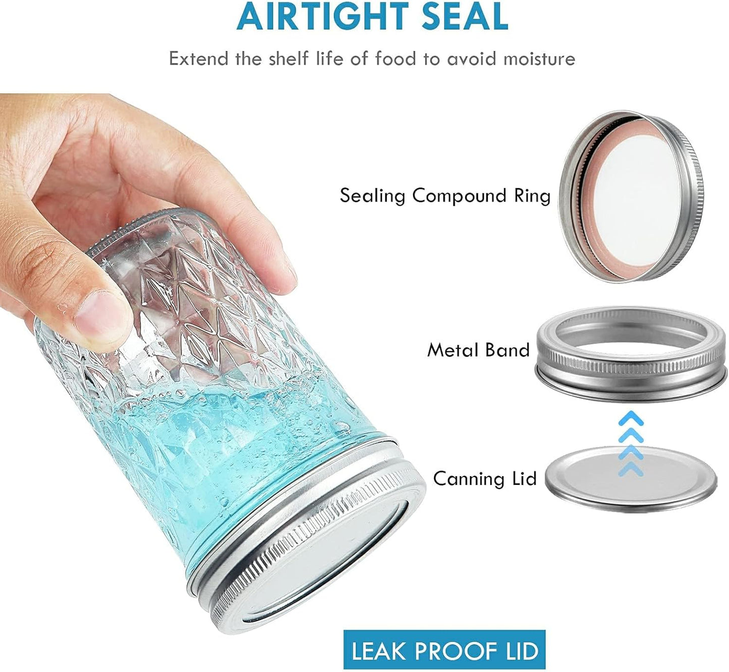 Anfower 12-Pack 250ml Glass Mason Jars with Airtight Lids and Bands NEW