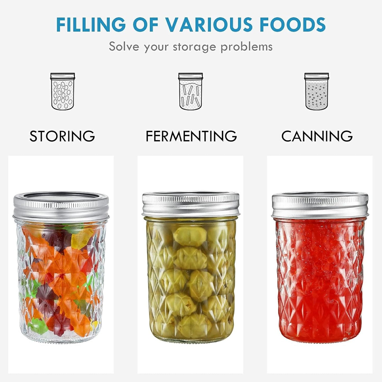 Anfower 12-Pack 250ml Glass Mason Jars with Airtight Lids and Bands NEW
