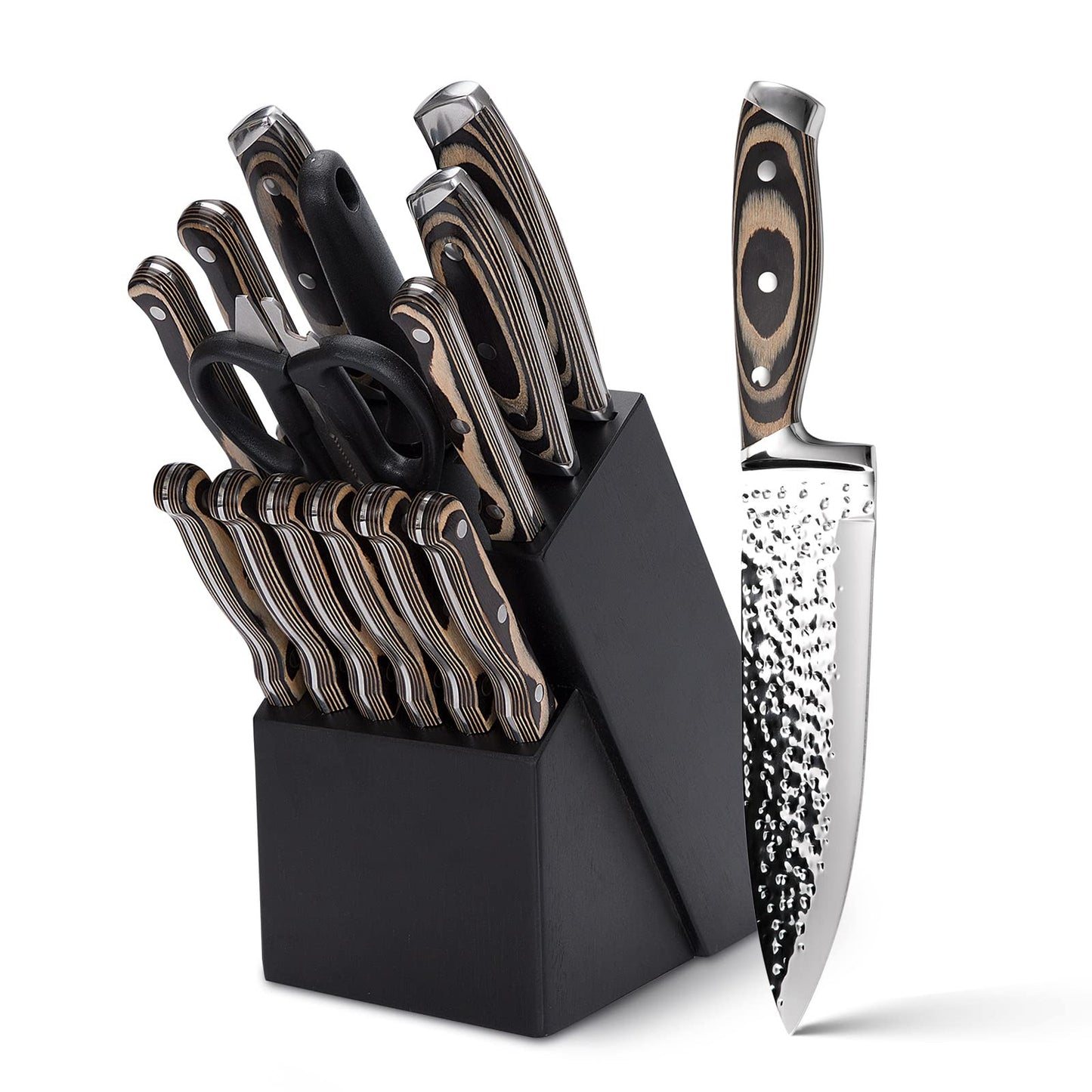 Wodillo 15-Piece Kitchen Knife Set with Wooden Storage Block High Carbon NEW