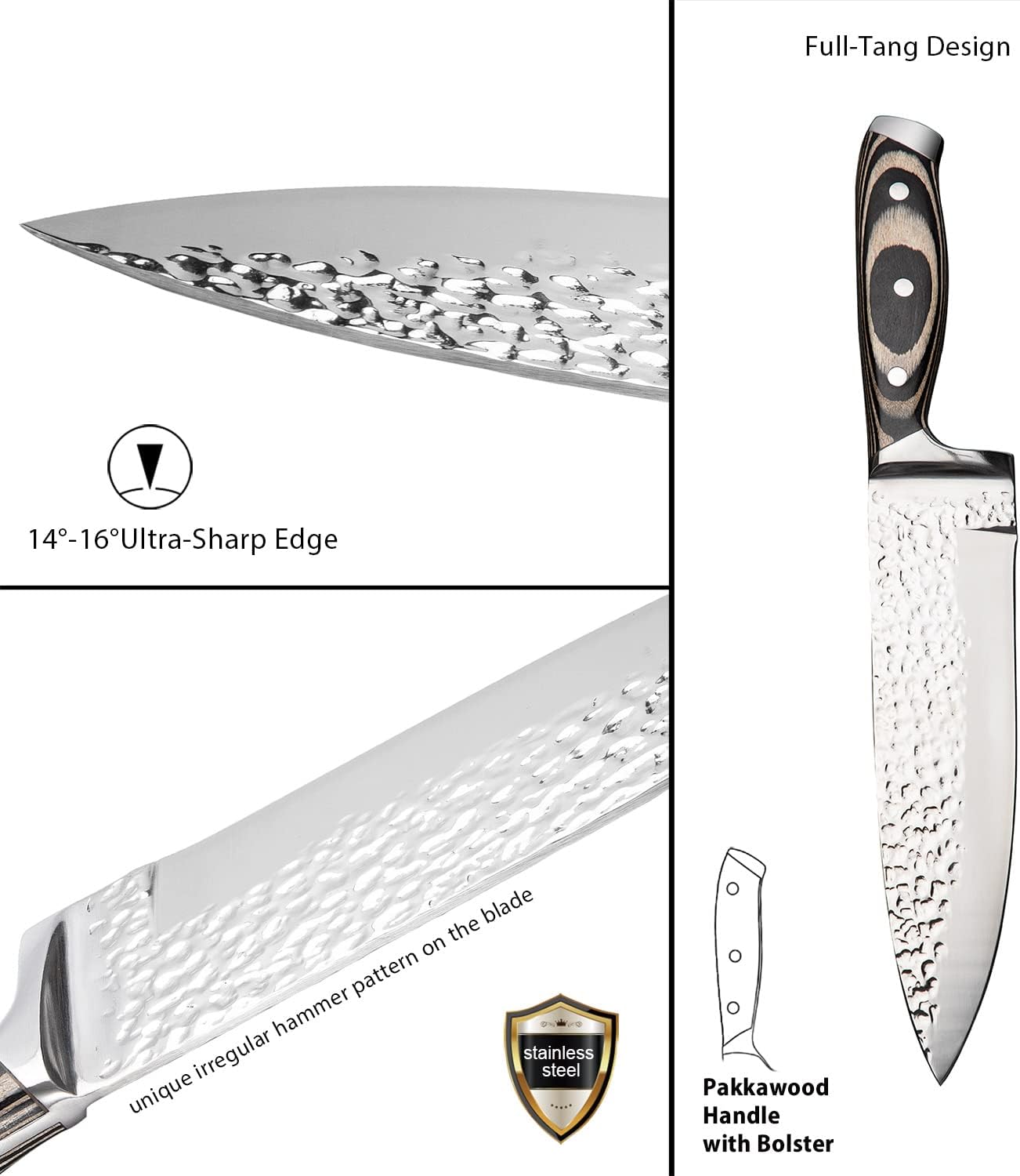 Wodillo 15-Piece Kitchen Knife Set with Wooden Storage Block High Carbon NEW