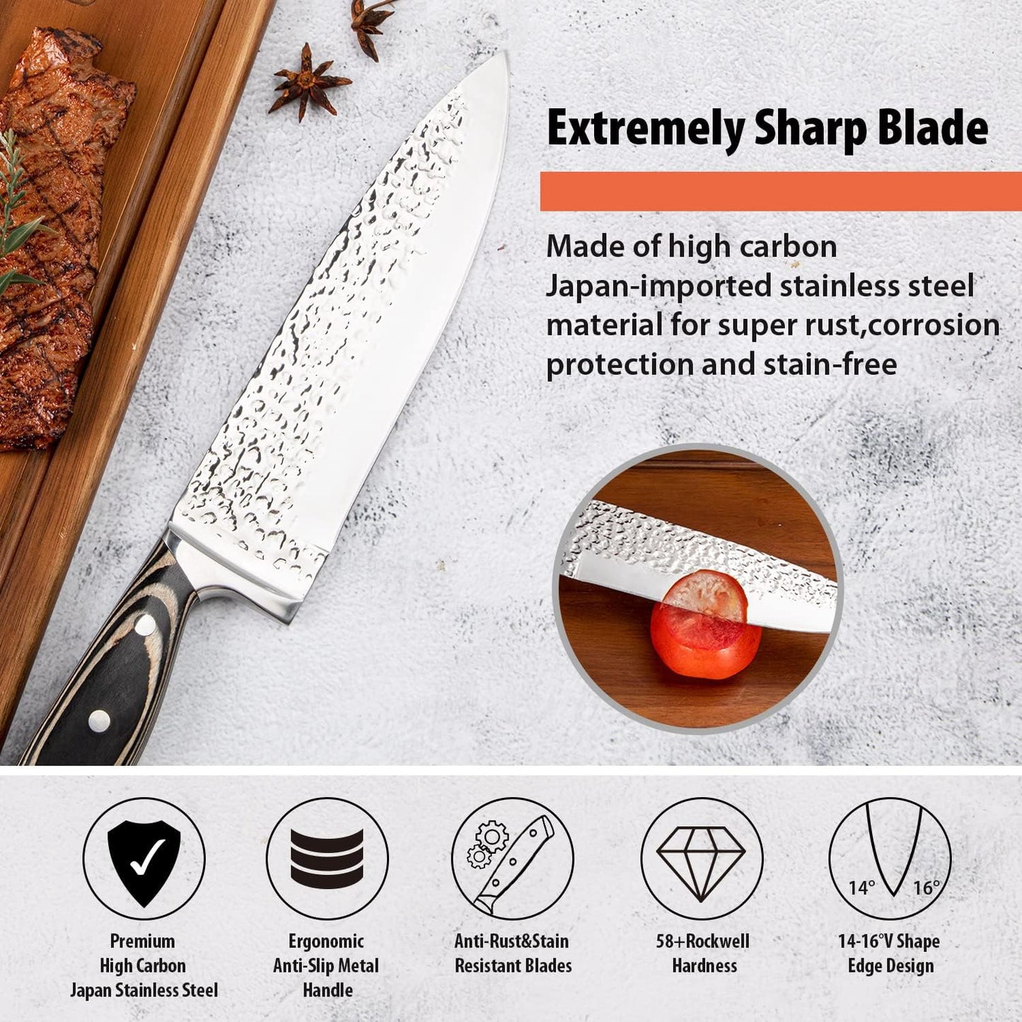 Wodillo 15-Piece Kitchen Knife Set with Wooden Storage Block High Carbon NEW