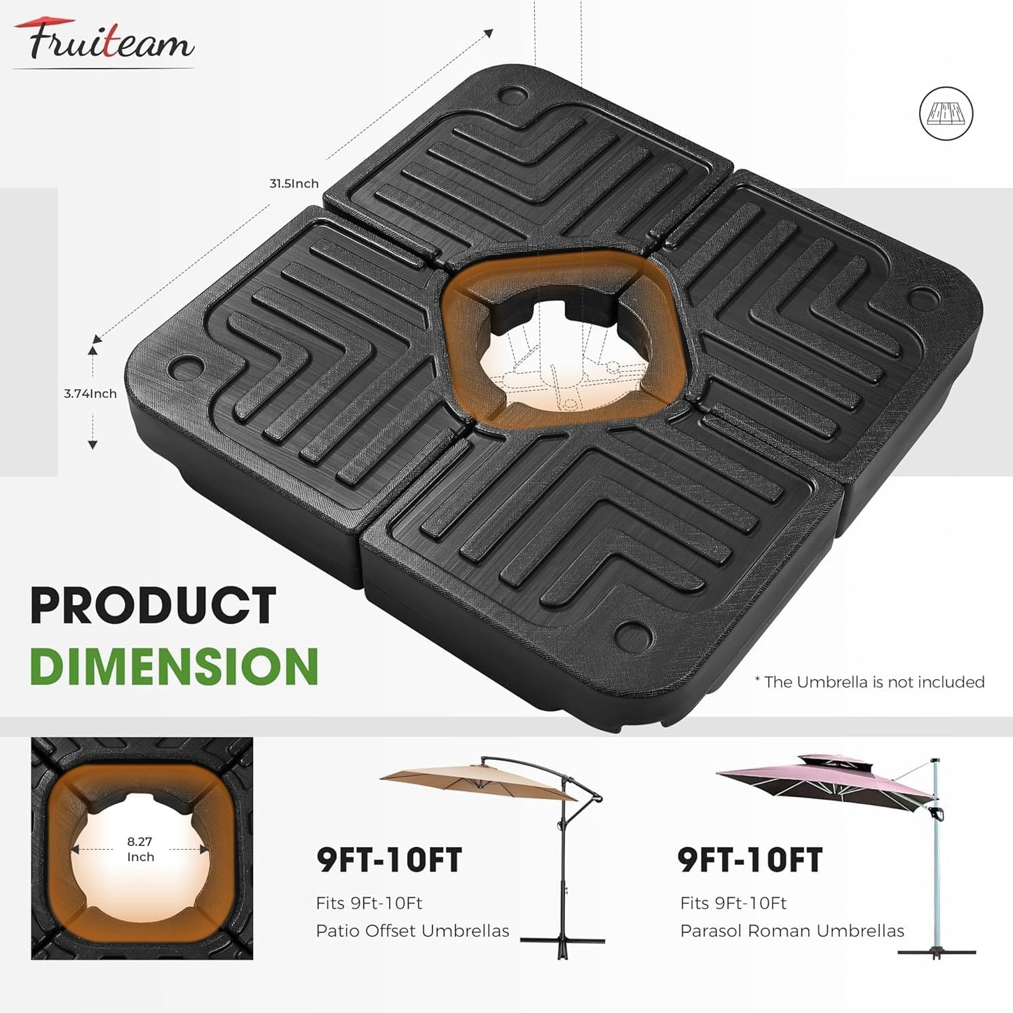 FRUITEAM 82KG Capacity Heavy-Duty Cantilever Offset Patio Umbrella Base DEMO