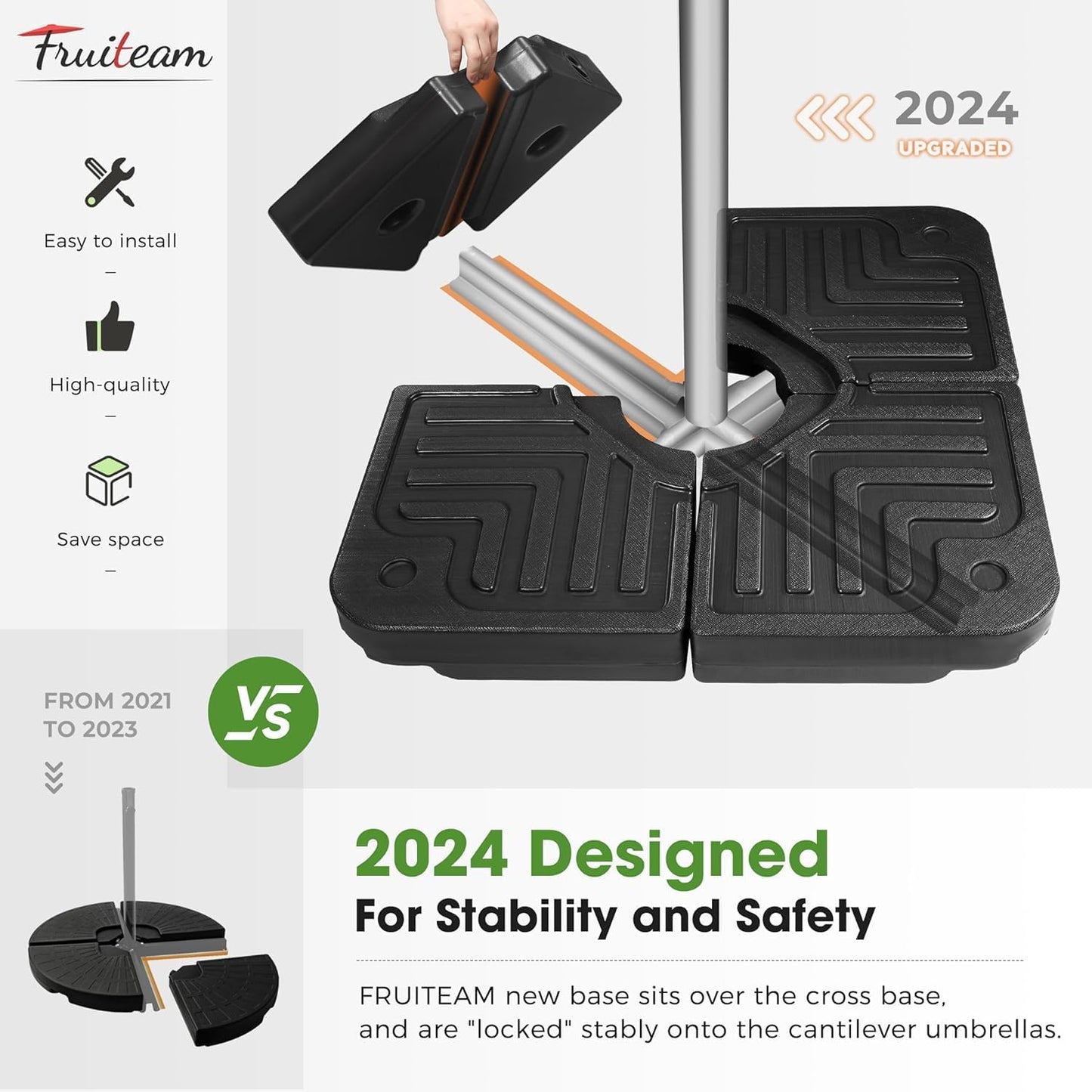 FRUITEAM 82KG Capacity Heavy-Duty Cantilever Offset Patio Umbrella Base DEMO