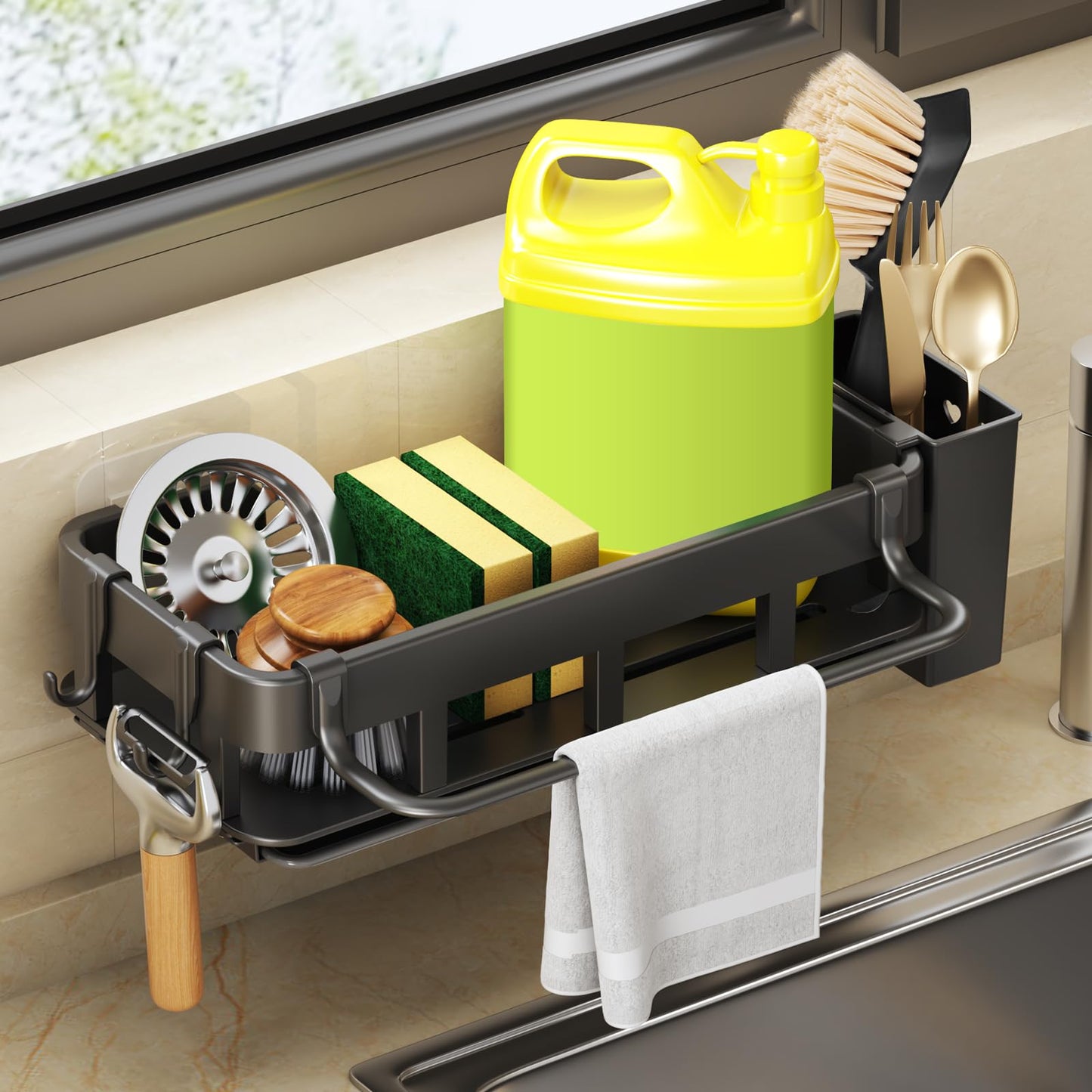 CASONNIK Sink Caddy Sponge Holder Rust-Resistant Large Kitchen Storage DEMO