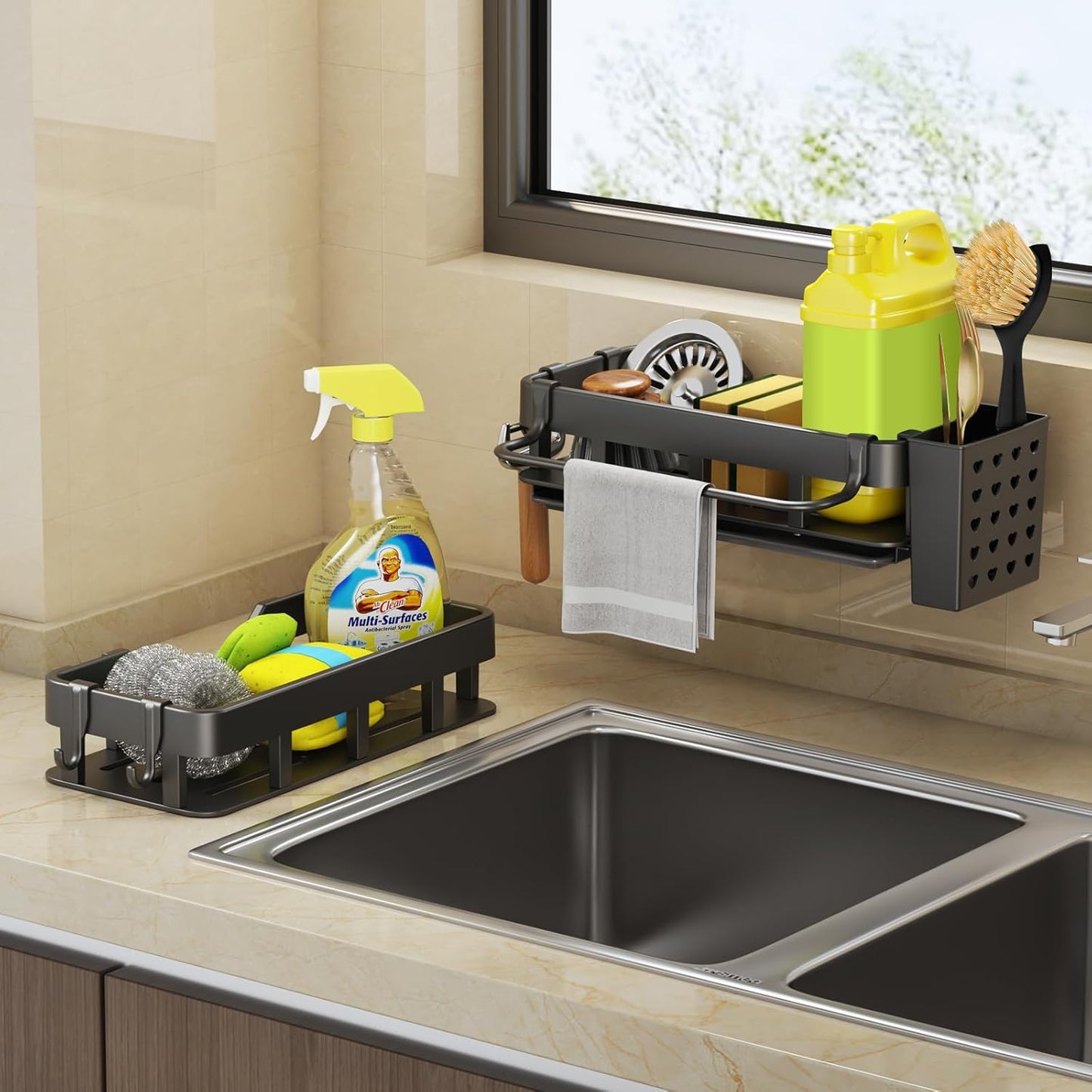 CASONNIK Sink Caddy Sponge Holder Rust-Resistant Large Kitchen Storage DEMO