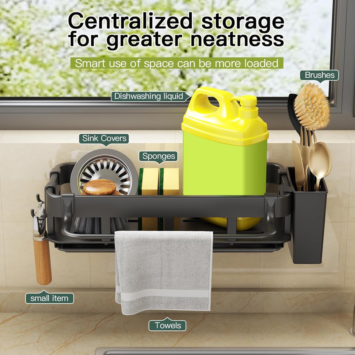 CASONNIK Sink Caddy Sponge Holder Rust-Resistant Large Kitchen Storage DEMO