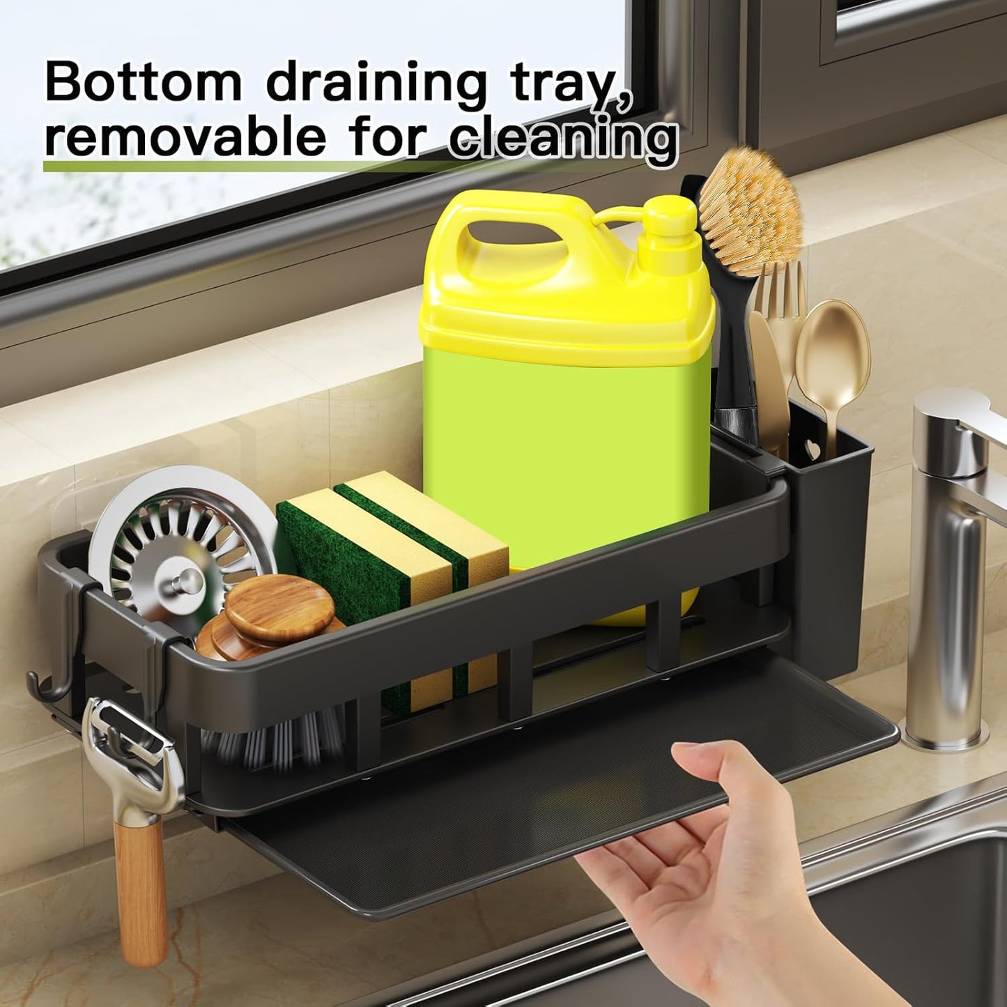 CASONNIK Sink Caddy Sponge Holder Rust-Resistant Large Kitchen Storage DEMO