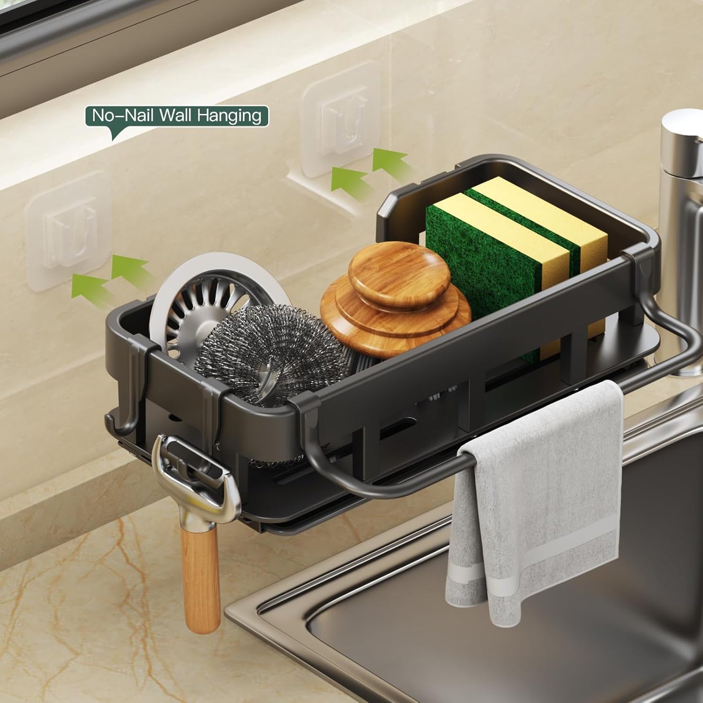 CASONNIK Sink Caddy Sponge Holder Rust-Resistant Large Kitchen Storage DEMO