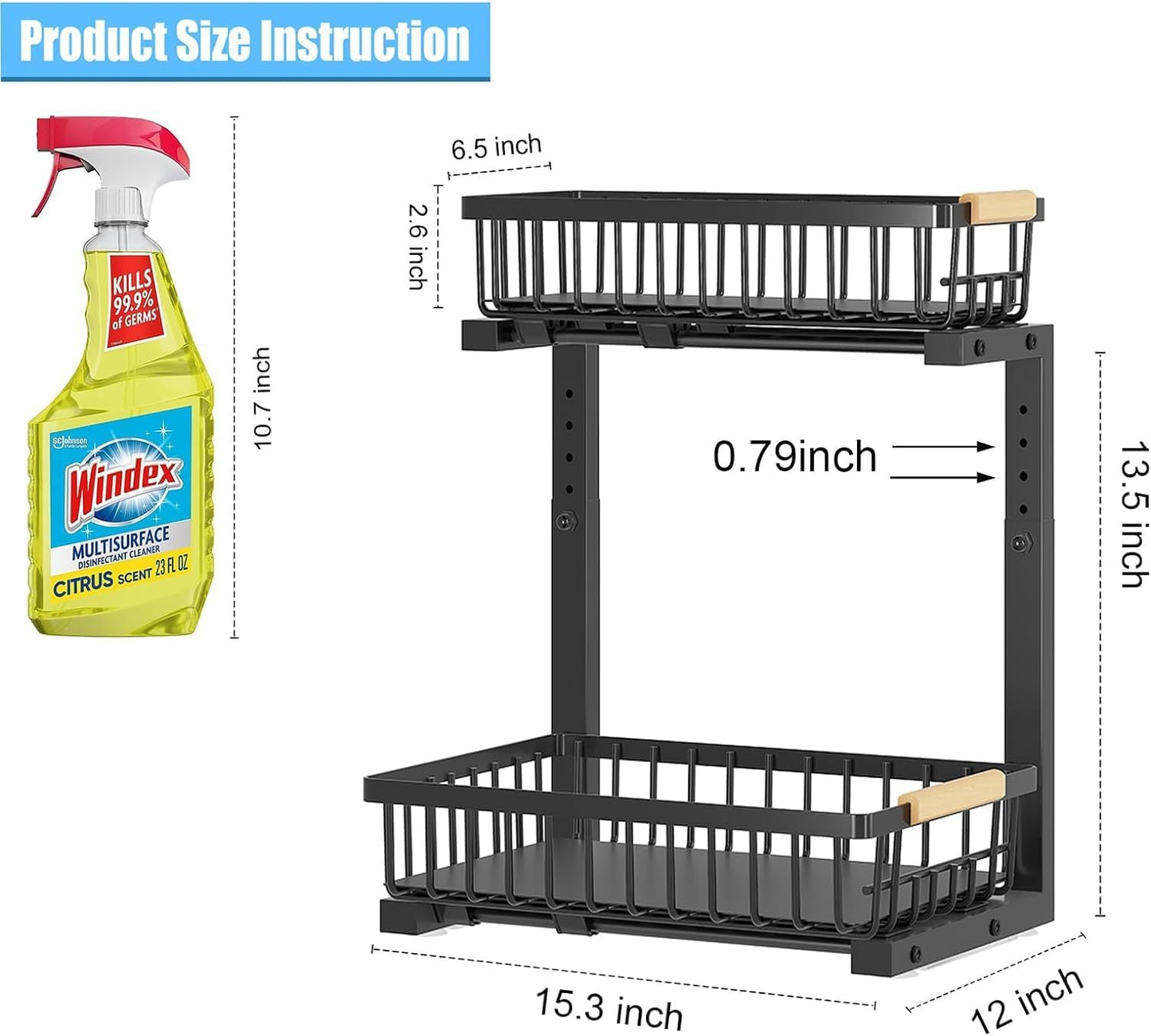 MIHU 2-Tier Slide-Out Under Sink Organizer Storage Rack, Black, 2-Pack NEW