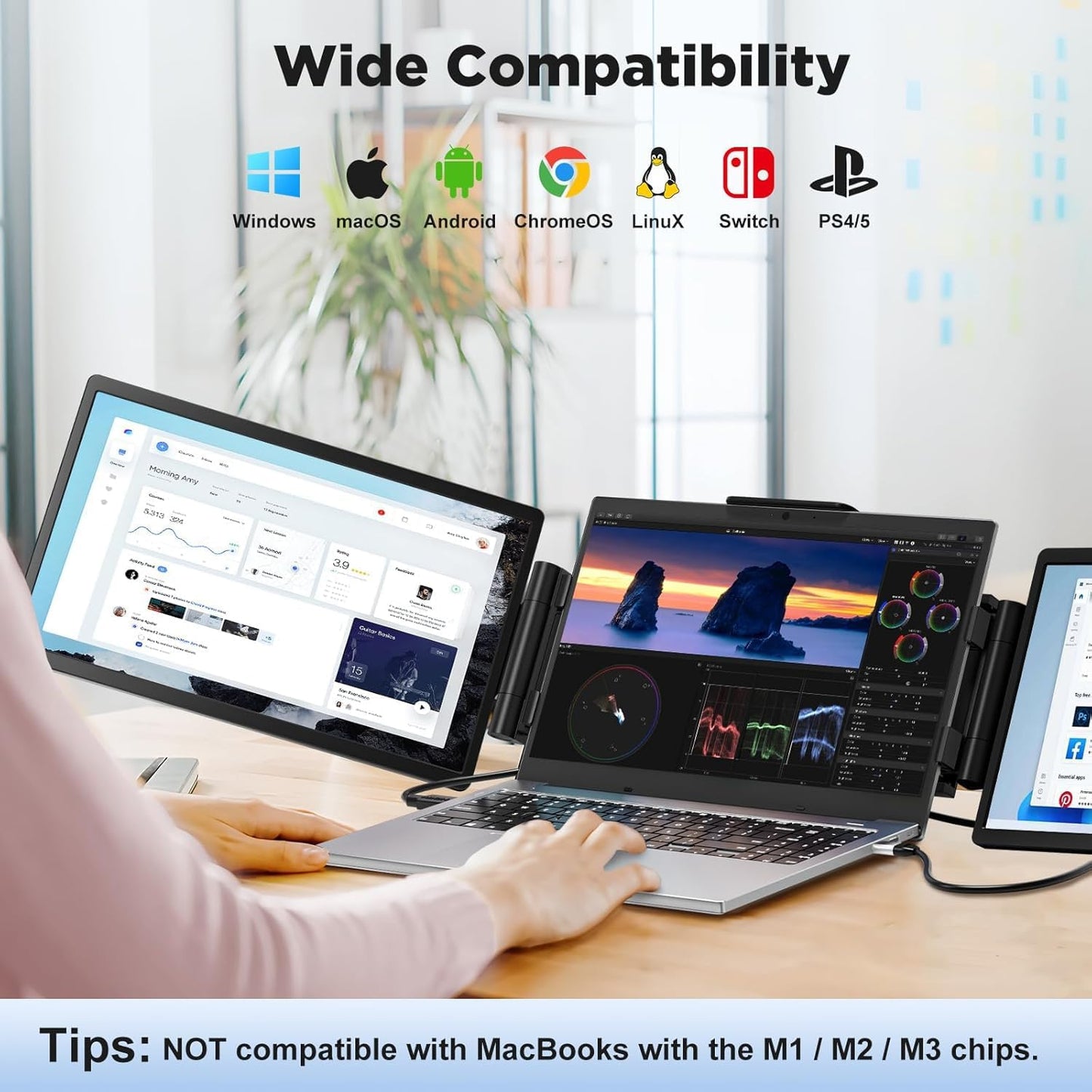 Quintin 14" Monitors 1200P FHD IPS Dual/Triple Portable Laptop Monitor for NEW