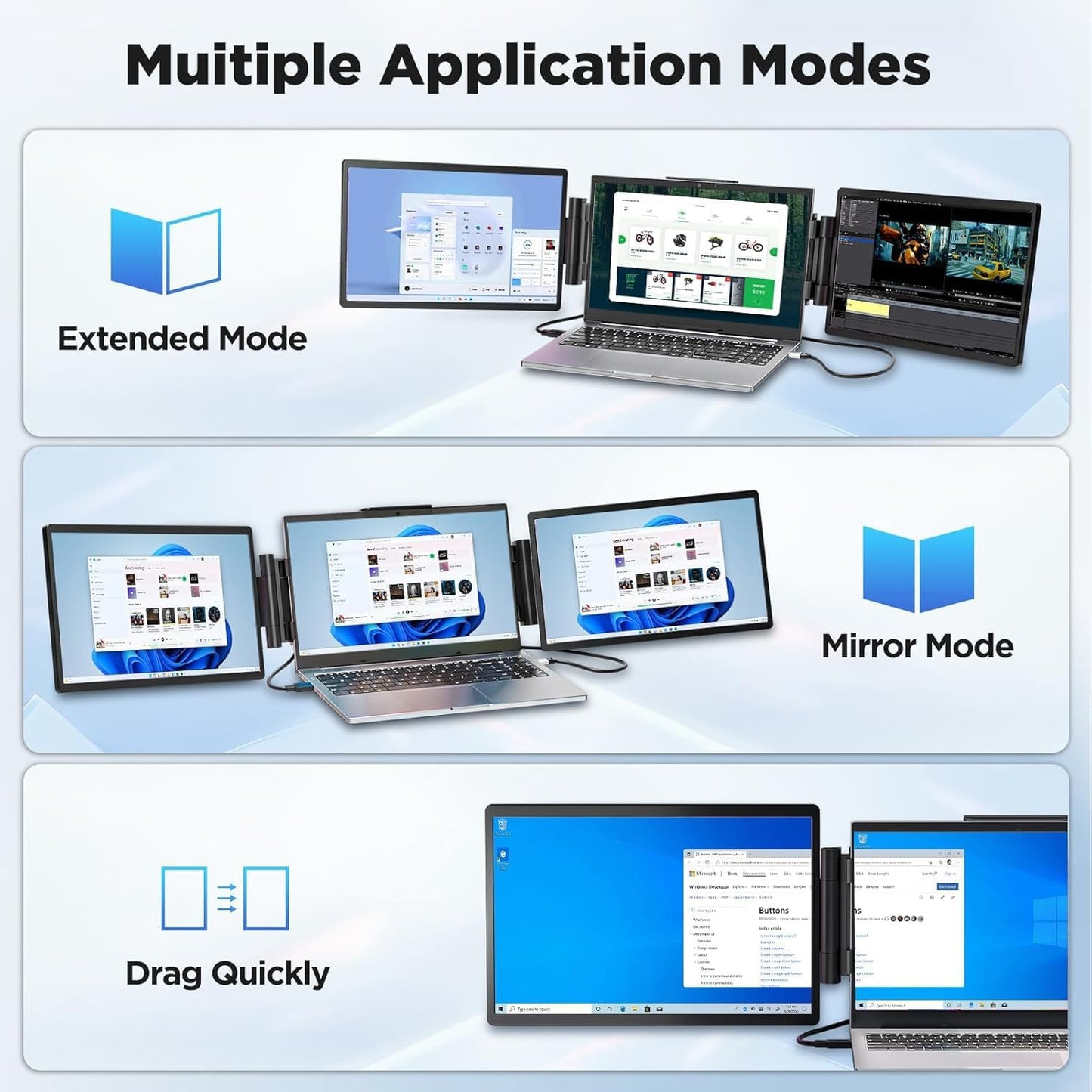 Quintin 14" Monitors 1200P FHD IPS Dual/Triple Portable Laptop Monitor for NEW