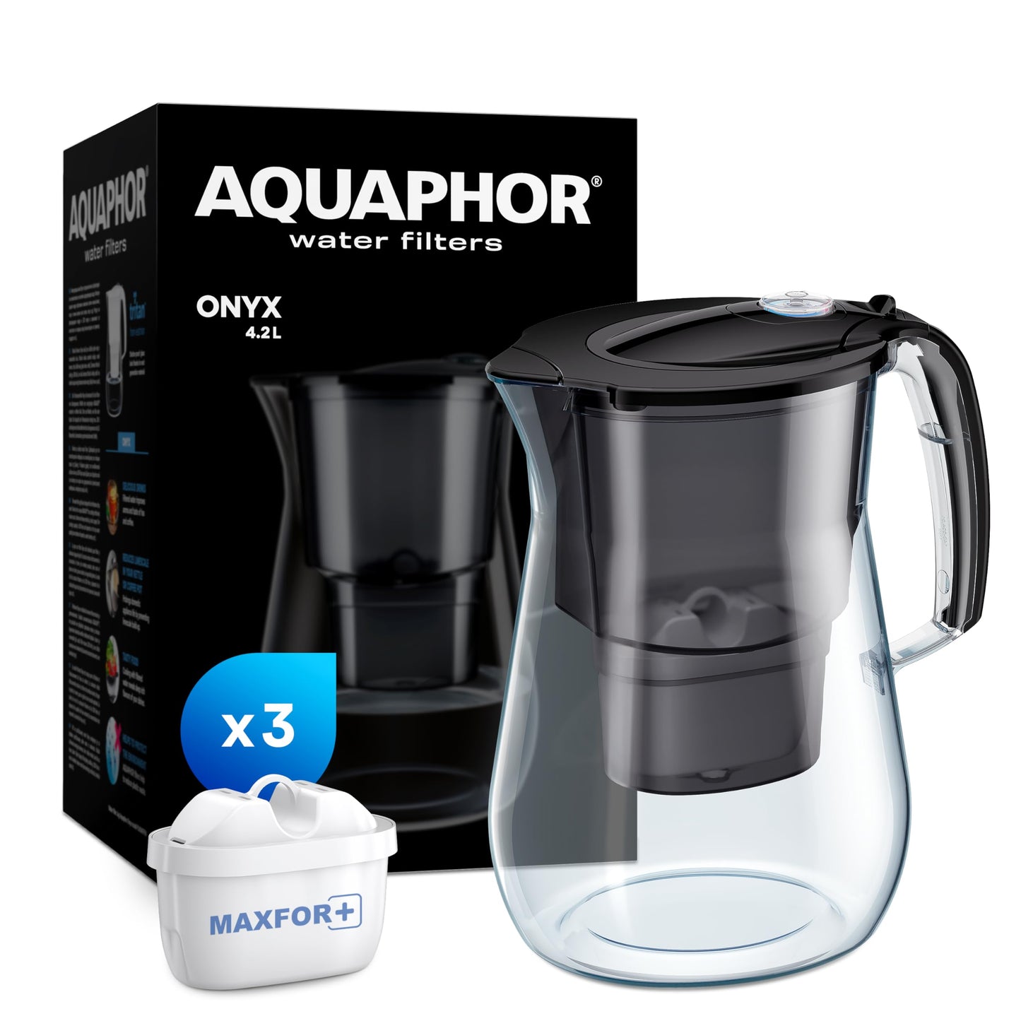 AQUAPHOR Countertop Jugs Water Filter Jug, Onyx Black, 4.2L Capacity, NEW