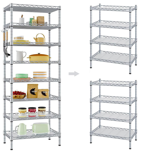 KZOBYD 8-Tier Heavy Duty Metal Storage Shelves Adjustable Silver 59 cm x 34 NEW