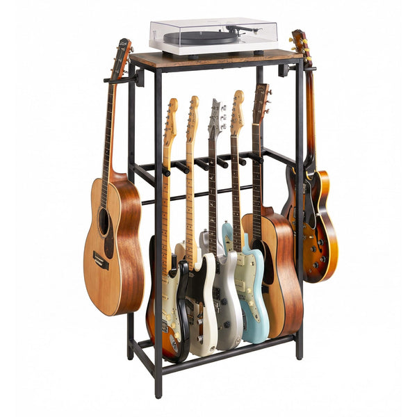 Phogrtty Rustic Single Brown 7-Guitar Rack Walnut Wood Instrument Stand for NEW