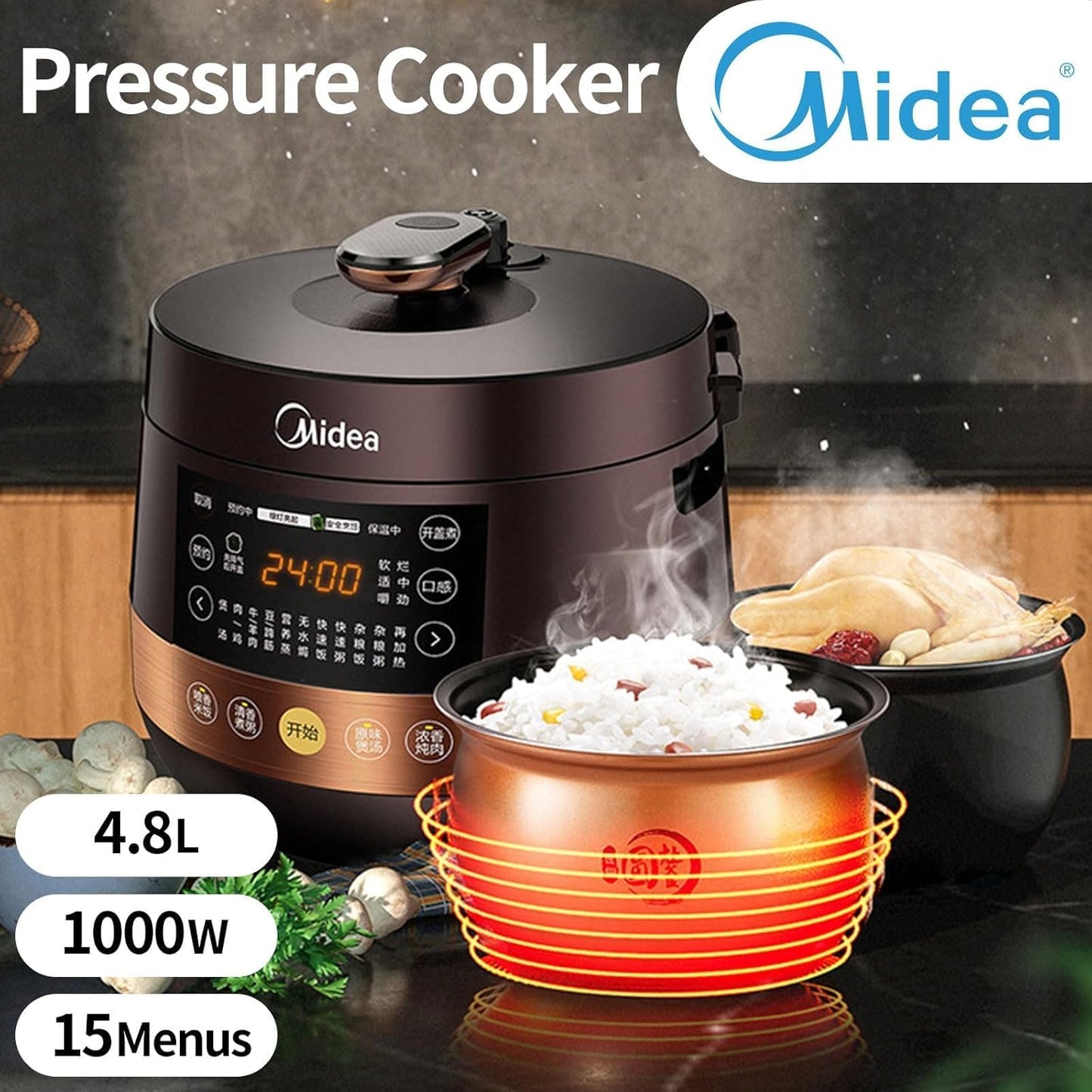 WOOYOOTE 4.8L Electric Pressure Cooker, Slow Cooker & Multi-Functional NEW