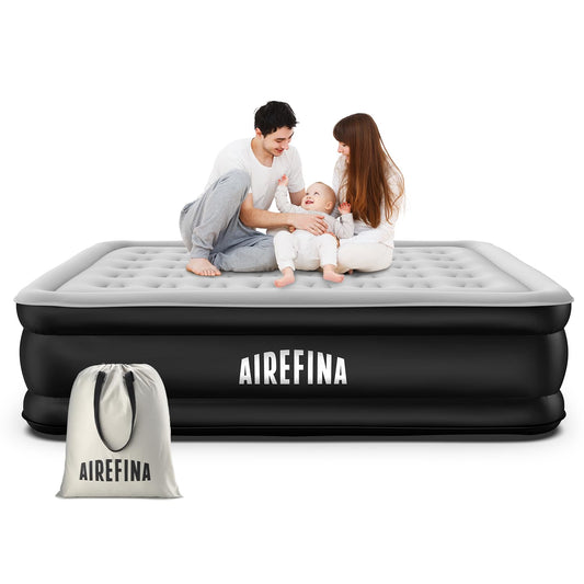 Airefina Queen Size Inflatable Air Mattress with Built-in Electric Pump Grey NEW