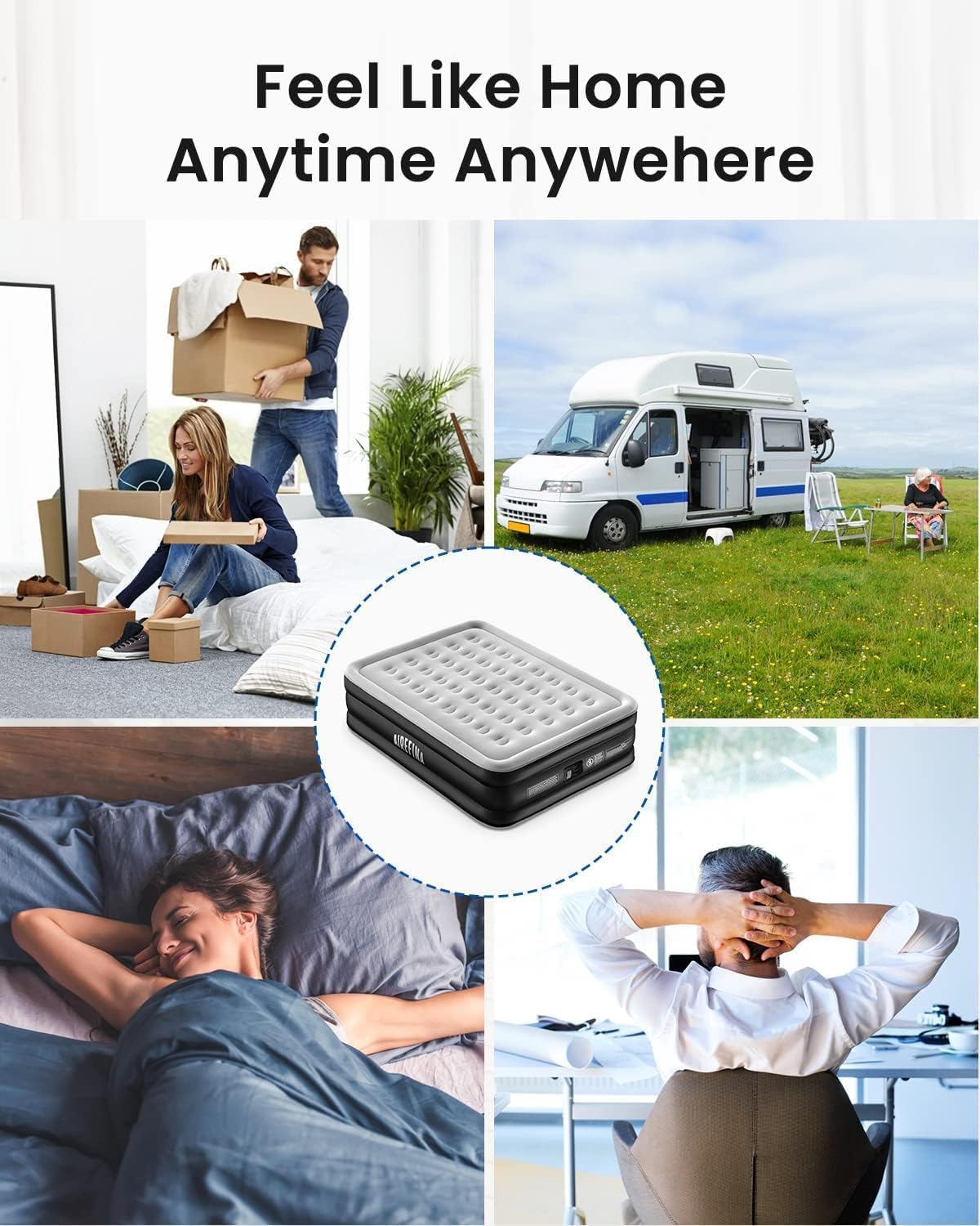 Airefina Queen Size Inflatable Air Mattress with Built-in Electric Pump Grey NEW