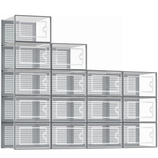 stusgo Clear Plastic Stackable Shoe Organizer Boxes 15-Pack Boot & Storage NEW