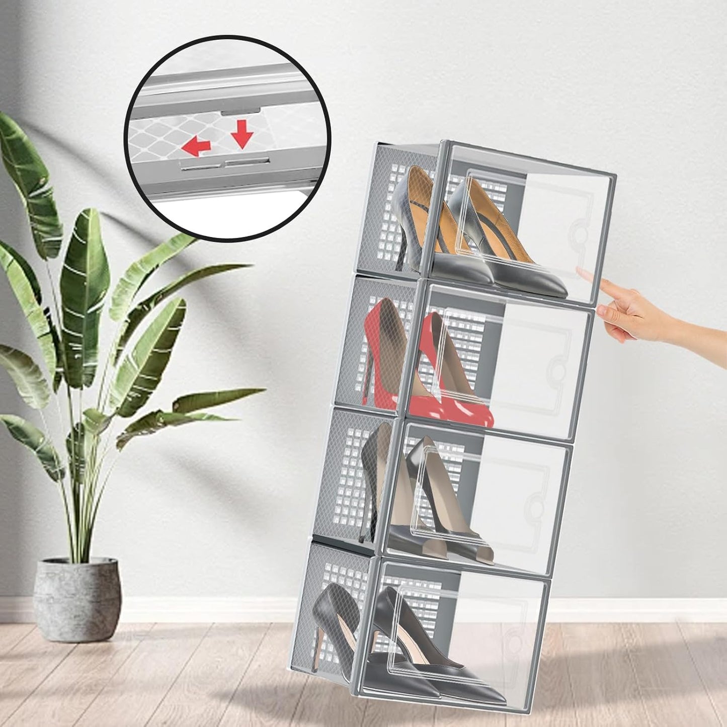stusgo Clear Plastic Stackable Shoe Organizer Boxes 15-Pack Boot & Storage NEW