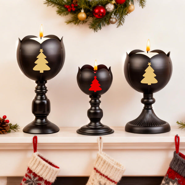 MrMrKura Decorative Black Candle Holders Set of 3 for Dining Table NEW