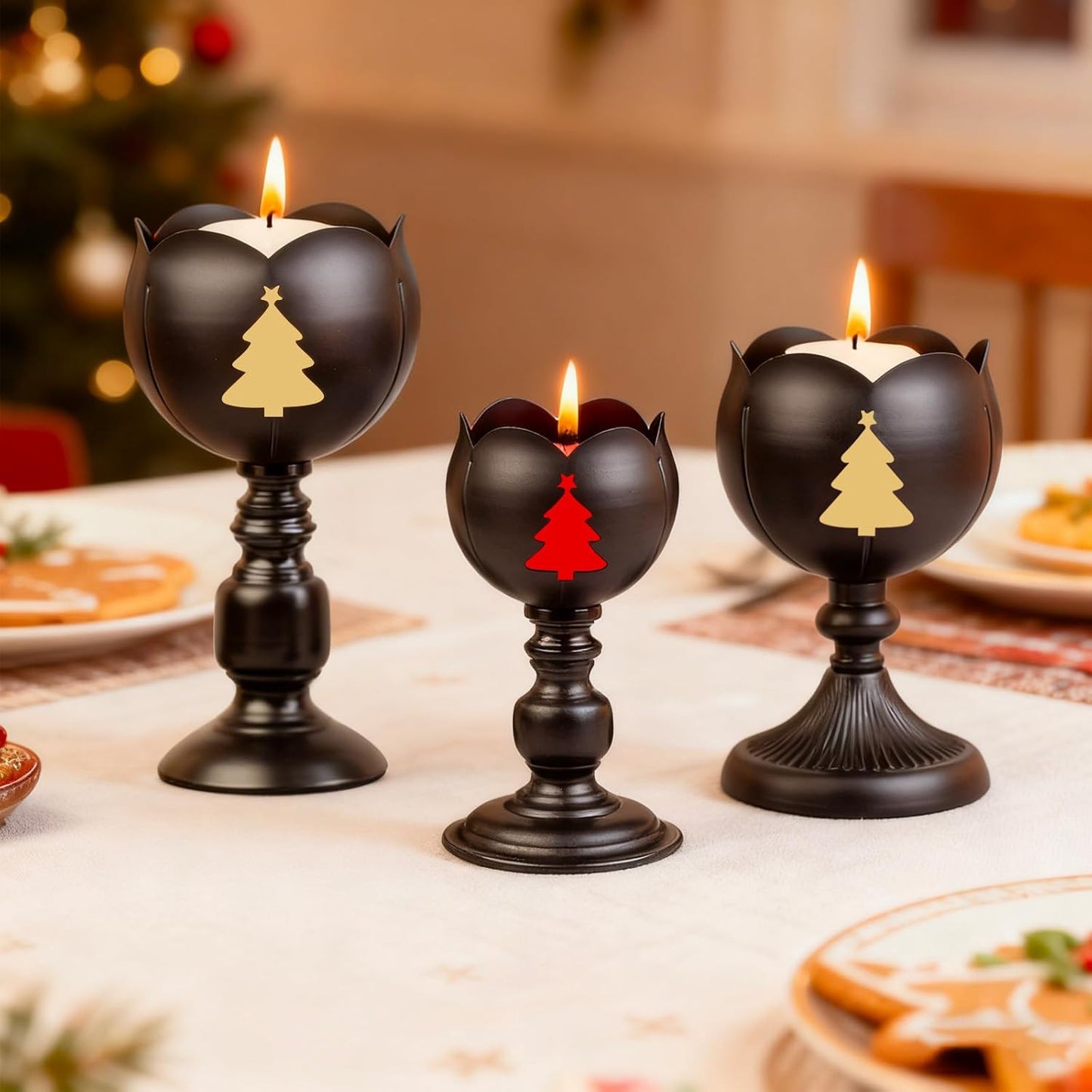 MrMrKura Decorative Black Candle Holders Set of 3 for Dining Table NEW