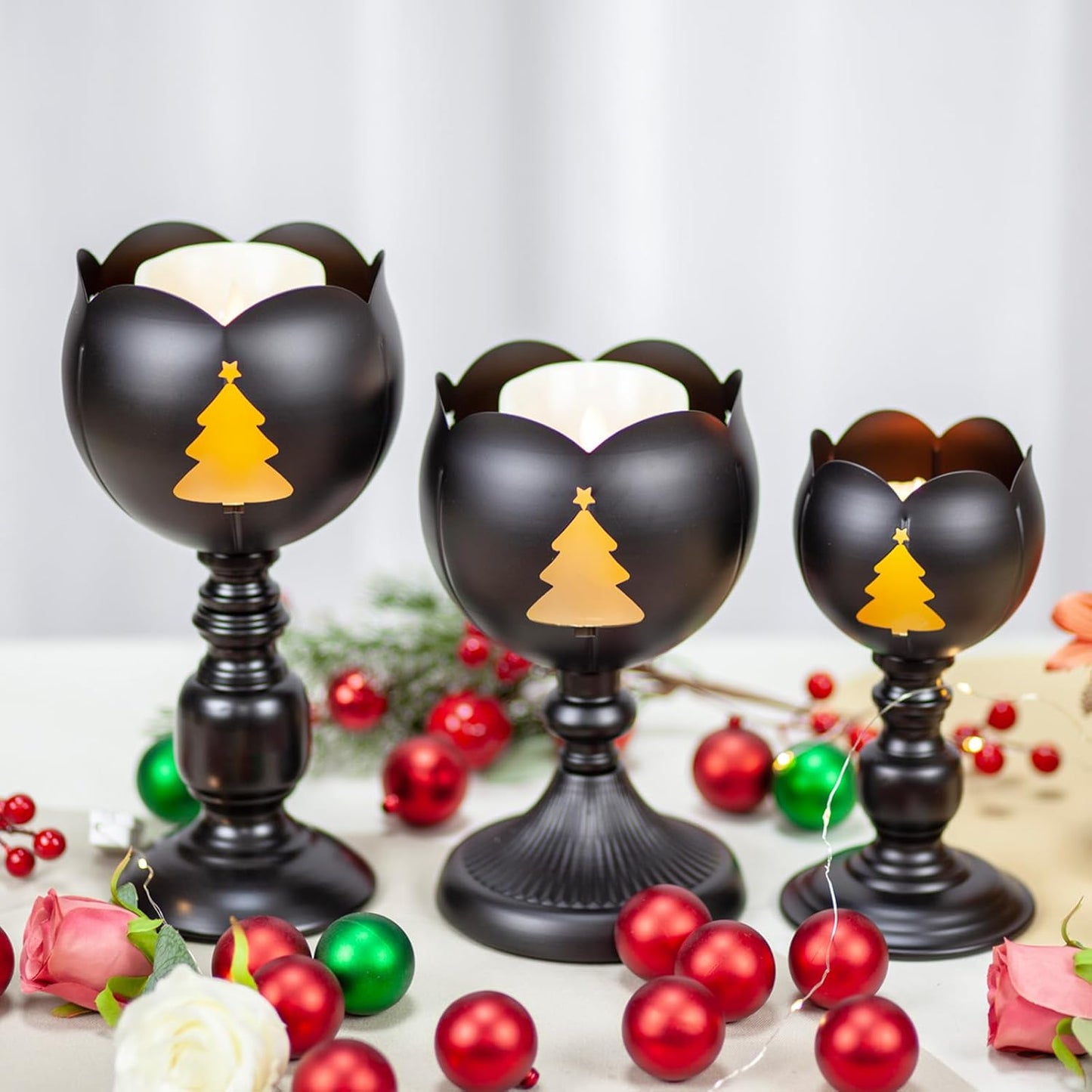MrMrKura Decorative Black Candle Holders Set of 3 for Dining Table NEW